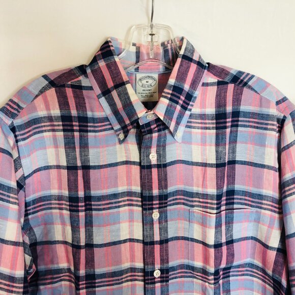 Books Brothers Baird McNutt Irish Linen Regen Mens Medium Plaid Button Up Shirt - Picture 5 of 6